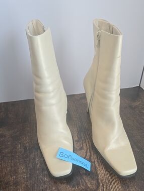 Bronx Cream Square-Toe Side-Zip Ankle Boots